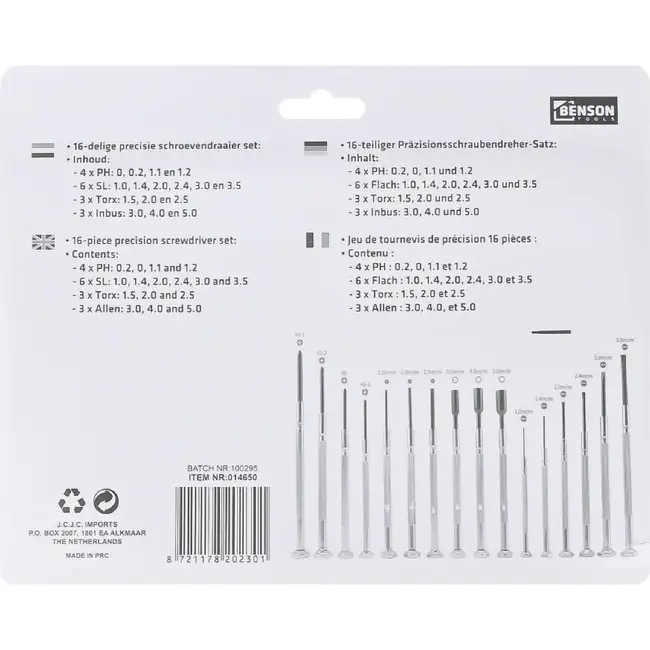Benson 16-delige precisie schroevendraaierset - veelzijdig - voor fijn werk - ideaal voor elektronica