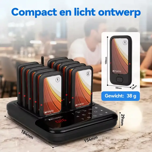 Retekess TD173S Oproepsysteem met 10 pagers, 500 m buitenbereik en 7 instelbare oproepmodi