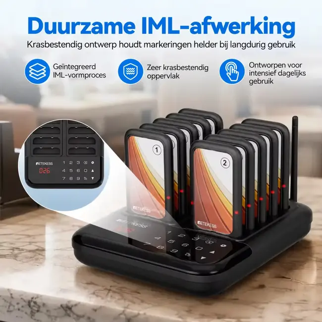 Retekess TD173S Oproepsysteem met 10 pagers, 500 m buitenbereik en 7 instelbare oproepmodi
