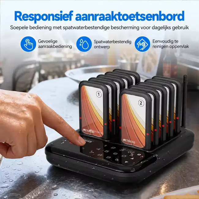 Retekess TD173S Oproepsysteem met 10 pagers, 500 m buitenbereik en 7 instelbare oproepmodi