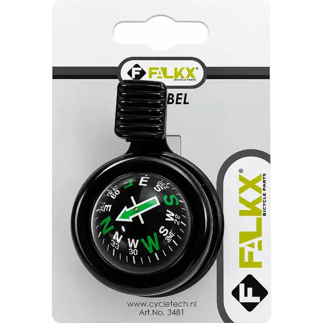 Falkx Fietsbel met kompas - Navigatiehulp - Zwart - Ø >30mm