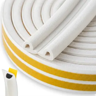 Keltin Zelfklevende EPDM afdichting P-profiel 9 x 5,5 mm wit voor ramen, deuren, kozijnen en kieren - rol 100 m
