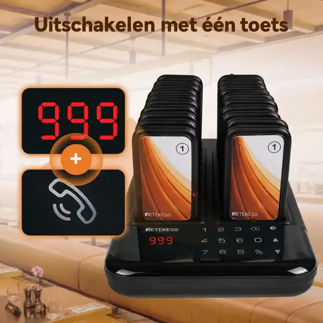 Retekess TD173P Oproepsysteem met 30 pagers, 800 m buitenbereik en 7 instelbare oproepmodi