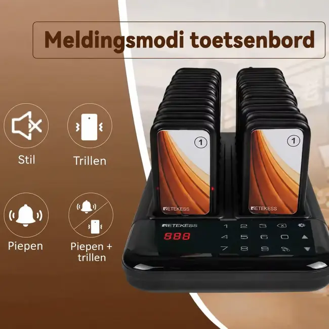 Retekess TD173P Oproepsysteem met 30 pagers, 800 m buitenbereik en 7 instelbare oproepmodi