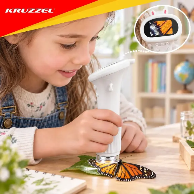 Kruzzel Digitale kindermicroscoop 1000x met 2 inch IPS-scherm, 8 LED's en 2 MP camera voor kinderen