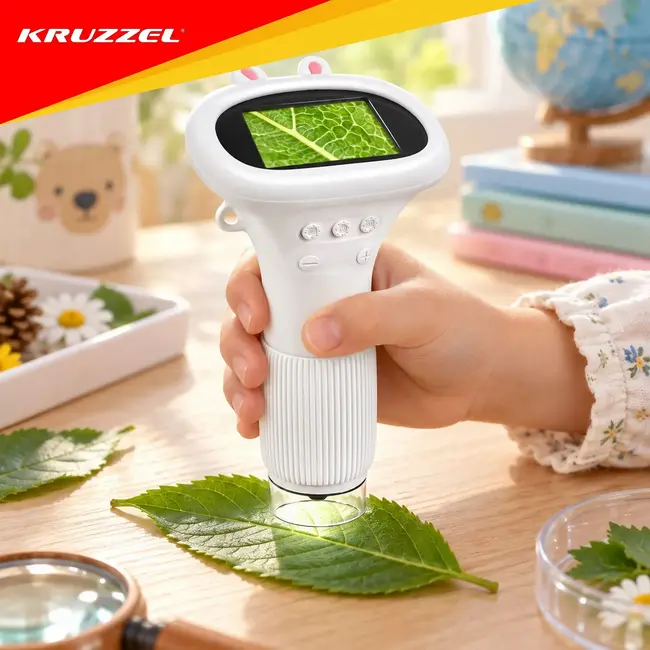 Kruzzel Digitale kindermicroscoop 1000x met 2 inch IPS-scherm, 8 LED's en 2 MP camera voor kinderen