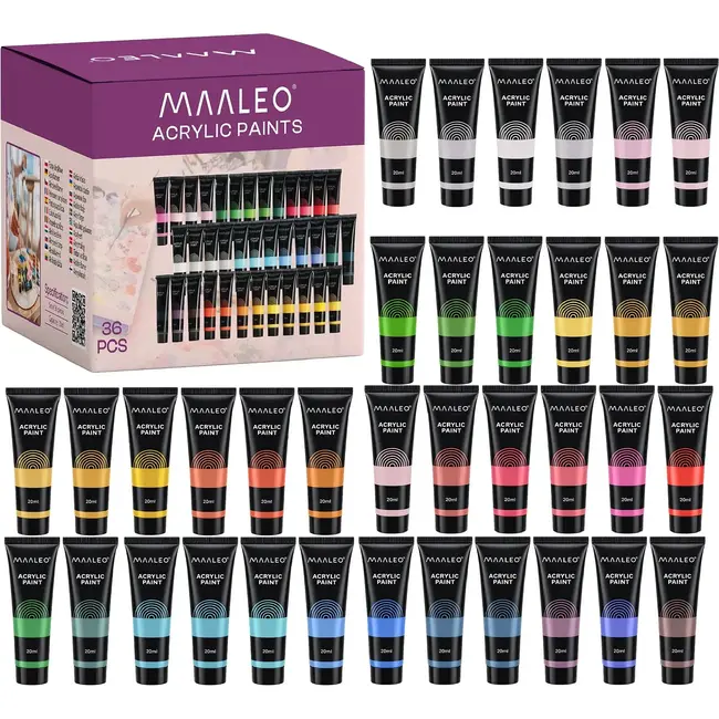Maaleo Acrylverf set 36 kleuren - 36 x 20 ml - voor schilderen op papier, canvas, karton en hout