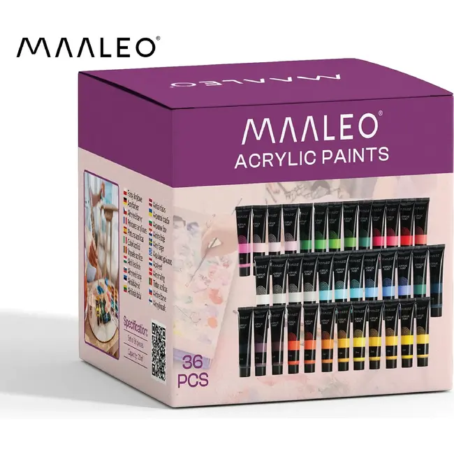 Maaleo Acrylverf set 36 kleuren - 36 x 20 ml - voor schilderen op papier, canvas, karton en hout