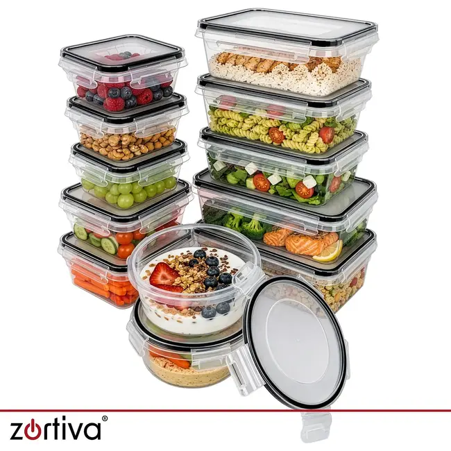Zortiva Voedselbakjes set van 12 - BPA-vrij - 5 inhoudsmaten - voor magnetron, vriezer en vaatwasser