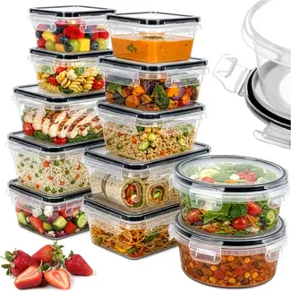 Zortiva Voedselbakjes set van 12 - BPA-vrij - 5 inhoudsmaten - voor magnetron, vriezer en vaatwasser