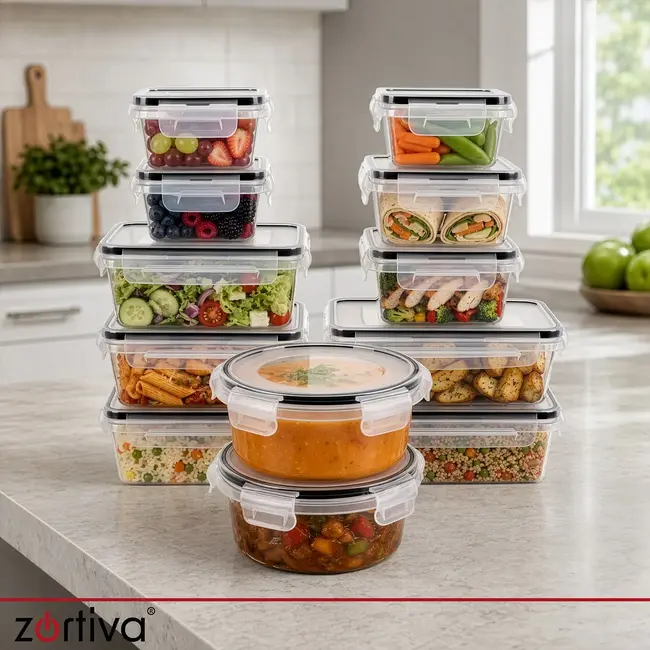 Zortiva Voedselbakjes set van 12 - BPA-vrij - 5 inhoudsmaten - voor magnetron, vriezer en vaatwasser