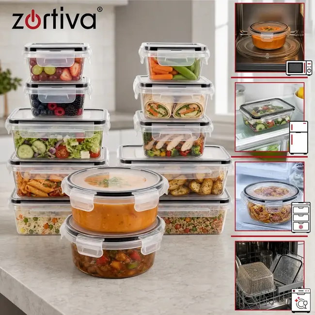 Zortiva Voedselbakjes set van 12 - BPA-vrij - 5 inhoudsmaten - voor magnetron, vriezer en vaatwasser