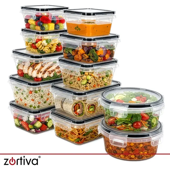 Zortiva Voedselbakjes set van 12 - BPA-vrij - 5 inhoudsmaten - voor magnetron, vriezer en vaatwasser
