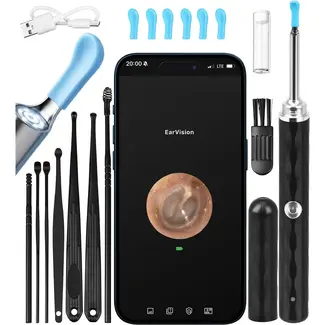 Isomedix Otoscoop met camera en wifi, LED-verlichting, EarVision-app en 14-delige set voor bekijken en reinigen van de oren