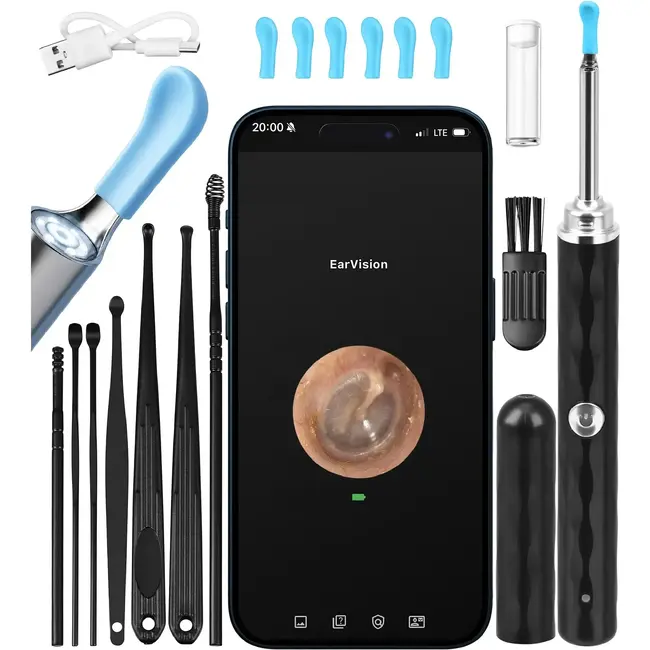 Isomedix Otoscoop met camera en wifi, LED-verlichting, EarVision-app en 14-delige set voor bekijken en reinigen van de oren