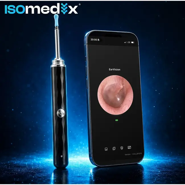 Isomedix Otoscoop met camera en wifi, LED-verlichting, EarVision-app en 14-delige set voor bekijken en reinigen van de oren