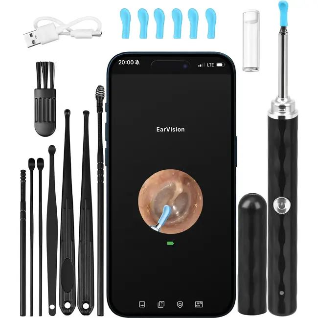 Isomedix Otoscoop met camera en wifi, LED-verlichting, EarVision-app en 14-delige set voor bekijken en reinigen van de oren