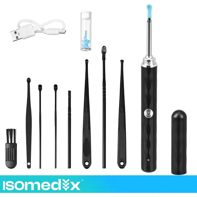 Isomedix Otoscoop met camera en wifi, LED-verlichting, EarVision-app en 14-delige set voor bekijken en reinigen van de oren