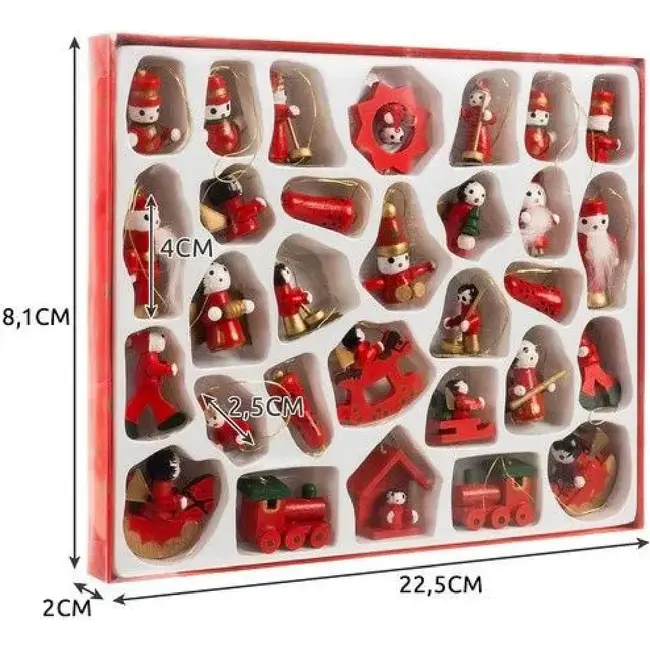Ruhhy Set van 30 Houten Kersthangers - Rustieke Kerstboom Versieringen