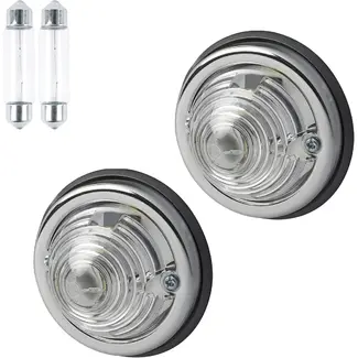 Dragon-Tools Zijmarkeringslampen set - verchroomde ring en rubberen basis - 70 mm - wit - 2 stuks - voor aanhanger en auto - 12 volt