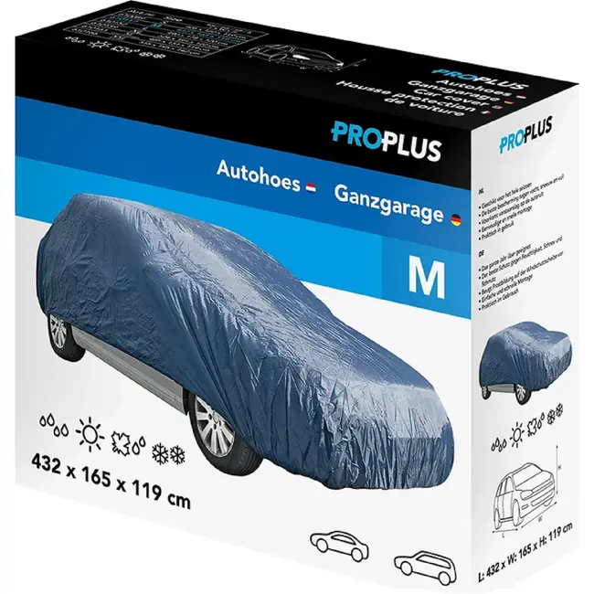 ProPlus Autohoes - Bescherming tegen vocht, sneeuw en vuil - 432 x 165 x 119 cm - Donkerblauw