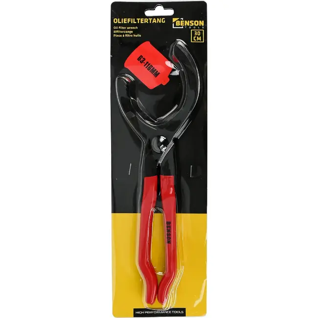 Benson Verstelbare oliefiltertang - rubberen handvat - zelfklemmend - 63-116 mm - geel