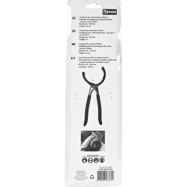 Benson Verstelbare oliefiltertang - rubberen handvat - zelfklemmend - 63-116 mm - geel