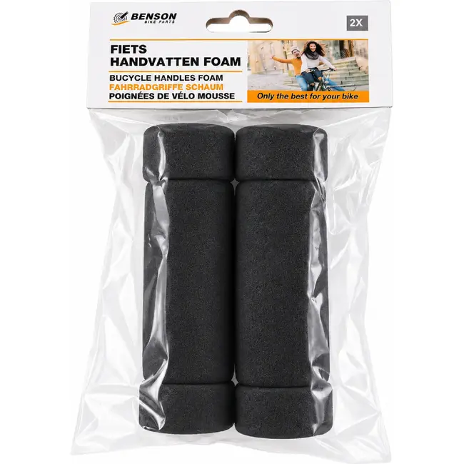 Benson Zwarte fietshandvatten - schuimrubber - extra grip - 12,5 cm - set van 2