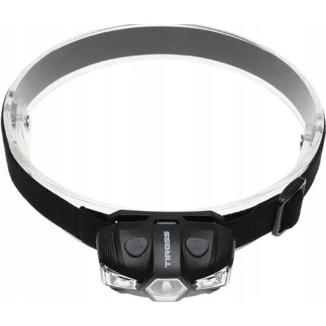 TIROSS Ultralichte LED hoofdlamp op AA-batterij met wit en rood waarschuwingslicht