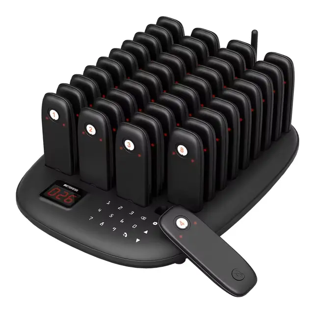 Retekess Restaurant oproepsysteem TD175M met 40 pagers, 7 meldstanden en magnetisch laadstation voor horeca
