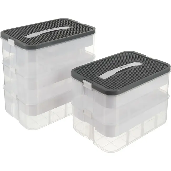 Kruzzel opbergbox 5 lagen 35 liter – transparante modulaire speelgoeddoos met verdelers en bouwplaatdeksel