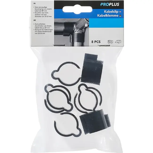 ProPlus Kabelclip set - kunststof - voor buizen Ø 22-32 mm - zwart - 8 stuks