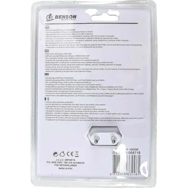 Benson Kleurveranderend LED-nachtlampje - Compact - Energiezuinig - 85 x 30 mm - Wit