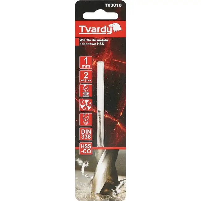 Tvardy HSS-Co metaalboor M35 1 mm DIN 338 met 135 graden boorpunt - 2 stuks