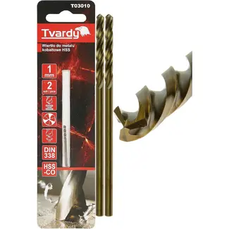 Tvardy HSS-Co metaalboor M35 1 mm DIN 338 met 135 graden boorpunt - 2 stuks