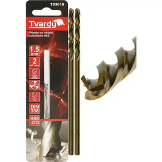 Tvardy HSS-Co metaalboor M35 1,5 mm DIN 338 met 135 graden boorpunt - 2 stuks