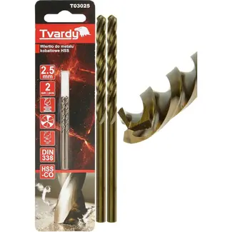 Tvardy HSS-Co metaalboor M35 2,5 mm DIN 338 met 135 graden boorpunt - 2 stuks