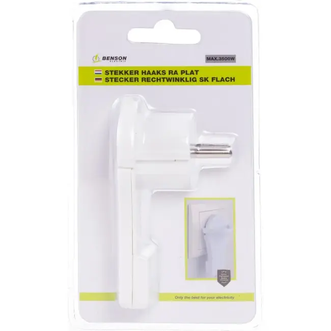 Benson Extra platte haakse stekker - ruimtebesparend - 8 mm dik - wit - randaarde