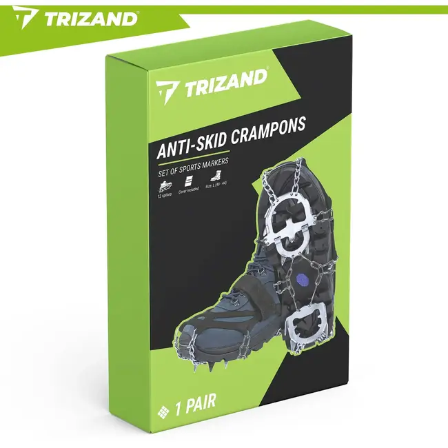 Trizand Antislip schoenspikes maat L 40-44 met 12 spikes van 17 mm, kettingen en klittenband