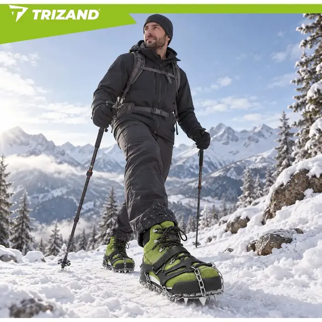 Trizand Antislip schoenspikes maat L 40-44 met 12 spikes van 17 mm, kettingen en klittenband