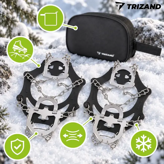 Trizand Antislip schoenspikes maat L 40-44 met 12 spikes van 17 mm, kettingen en klittenband