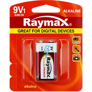 Raymax Krachtige 9V batterij - Alkaline - Langdurige prestaties - Betrouwbaar - 26.5 × 48.5 × 17.5 mm
