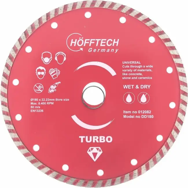 Hofftech Diamantschijf - Ø 180 mm - Voor nat en droog zagen - Steen, beton, graniet