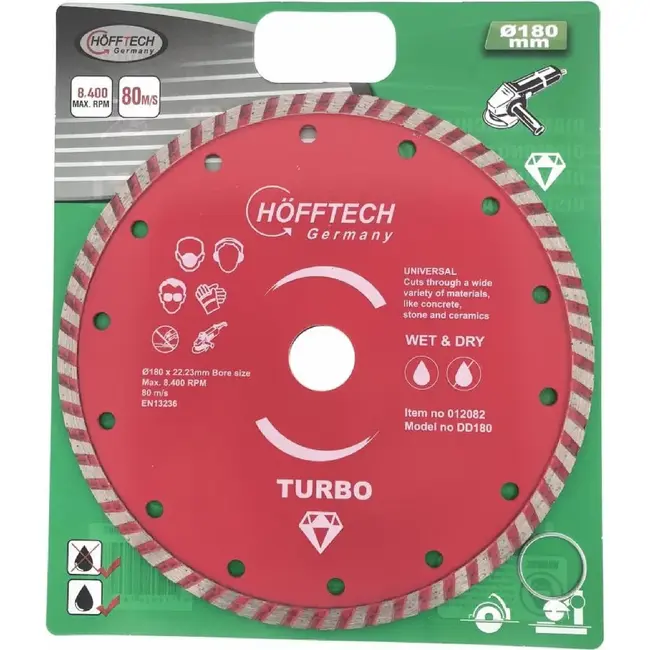 Hofftech Diamantschijf - Ø 180 mm - Voor nat en droog zagen - Steen, beton, graniet