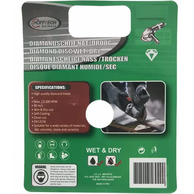 Hofftech Diamantschijf - Ø 180 mm - Voor nat en droog zagen - Steen, beton, graniet