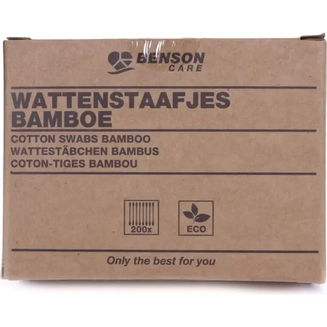 Benson Bamboe wattenstaafjes - biologisch afbreekbaar - 7,5 cm - 200 stuks - kartonnen doos