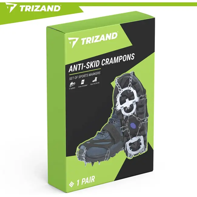Trizand Antislip schoenspikes maat M 35-39 met 12 spikes van 17 mm, kettingen en klittenband