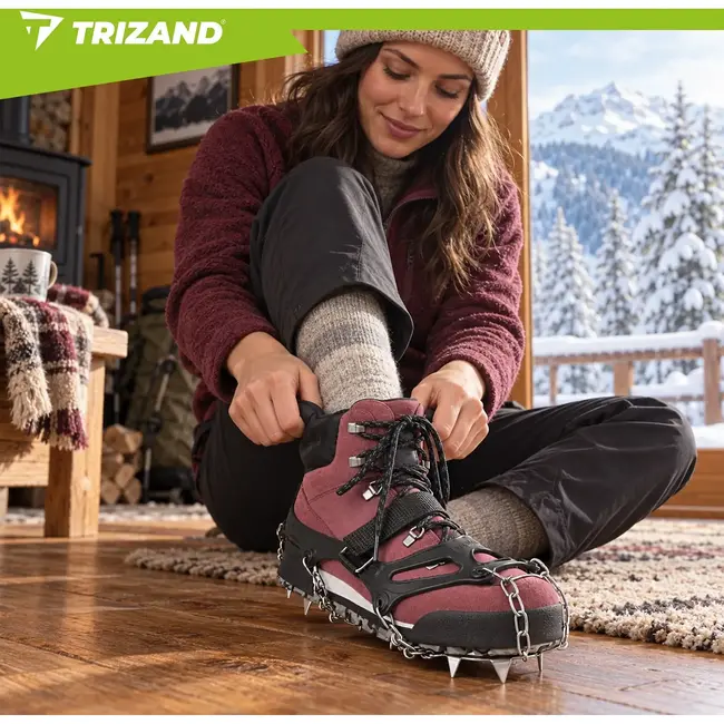 Trizand Antislip schoenspikes maat M 35-39 met 12 spikes van 17 mm, kettingen en klittenband