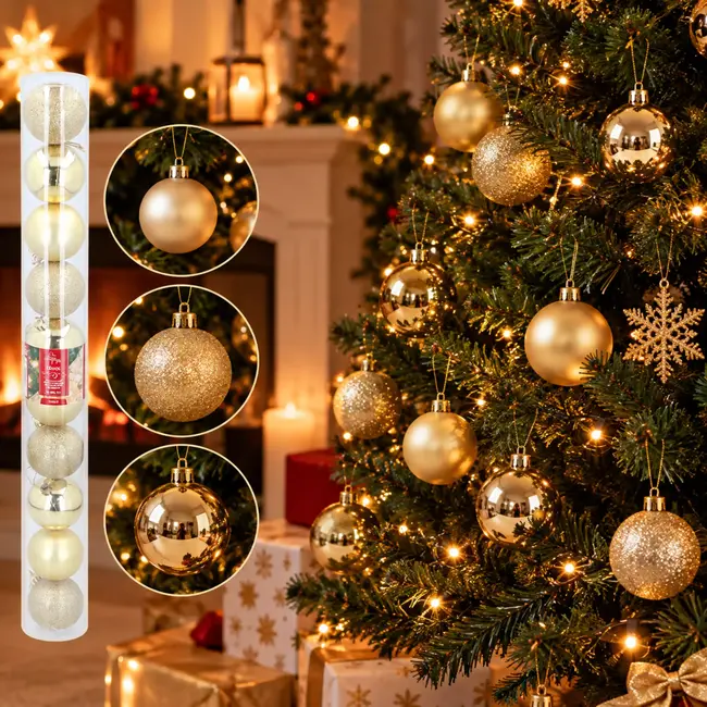 Christmas Gifts Kerstballen Set - Goud - Kunststof - Ø6 cm - 10 stuks - Onbreekbaar - Verschillende texturen