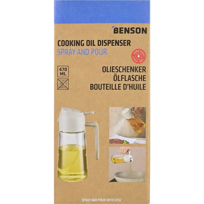 Benson 2-in-1 Olijfolie Sprayer & Dispenser – Crème - Olie Sprayer - Oliefles met Schenktuit - 470 ML